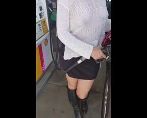 I am Pumping Gas in Public with my Tits Showing like a Complete Slut on Display Public Flash