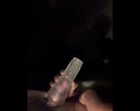 Cumshot in fleshlight with flashlight